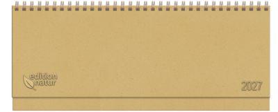 Korsch Tischkalender Edition Natur 2027, Querformat, 128 Seiten, Wochenübersicht, Kalendarium für D/GB/F/I, L 105 x B 298 mm, Naturkarton, braun