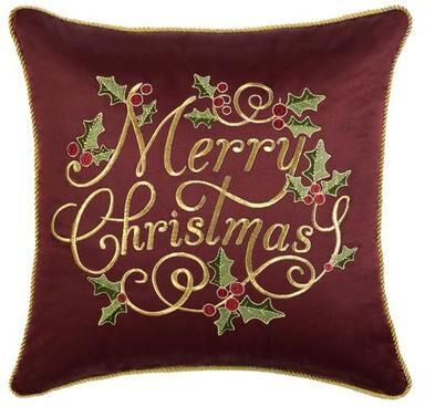 Touch of Class "Camelot Christmas Pillow 18"" Square, 18"" Square, Burgundy"