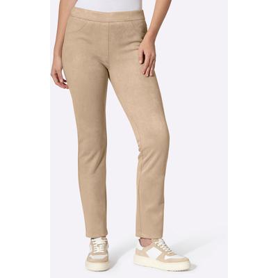 Lederimitathose HEINE, Damen, Gr. 38, Normalgrößen, beige, 95% Polyester, 5% Elasthan, unifarben, Hosen