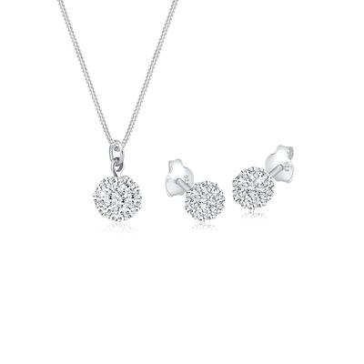Ohrring und Ketten Set ELLI "Schmuckset Kugel Elegant 925 Silber, mit Kristallen von Swarovski" Gr. 45, silber, Schmuck_Sets, Damen, 45