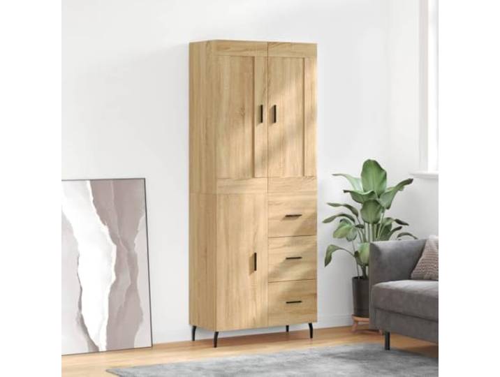Weißes Highboard fürs Wohnzimmer - Elegantes Highboard mit Aufbewahrungsfächern - aus Holzwerkstoff mit Stauraum - Stilvolles mit Eisenbeinen