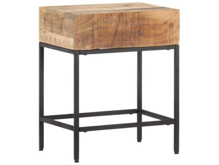 Beistelltisch 40x30x50 cm aus massivem, rauem Mangoholz mit Stahlgestell Vintage-Design, handgefertigt, pulverbeschichtetes Stahlgestell, einzigartige Holzmaserung, stabiles Standbein
