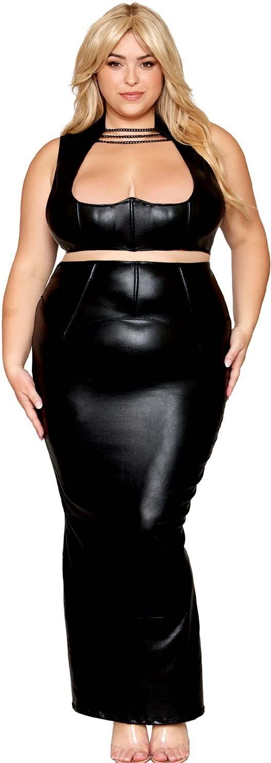 Dreamgirl Ensemble Soutien-gorge et jupe longue, grande taille, noir en simili cuir