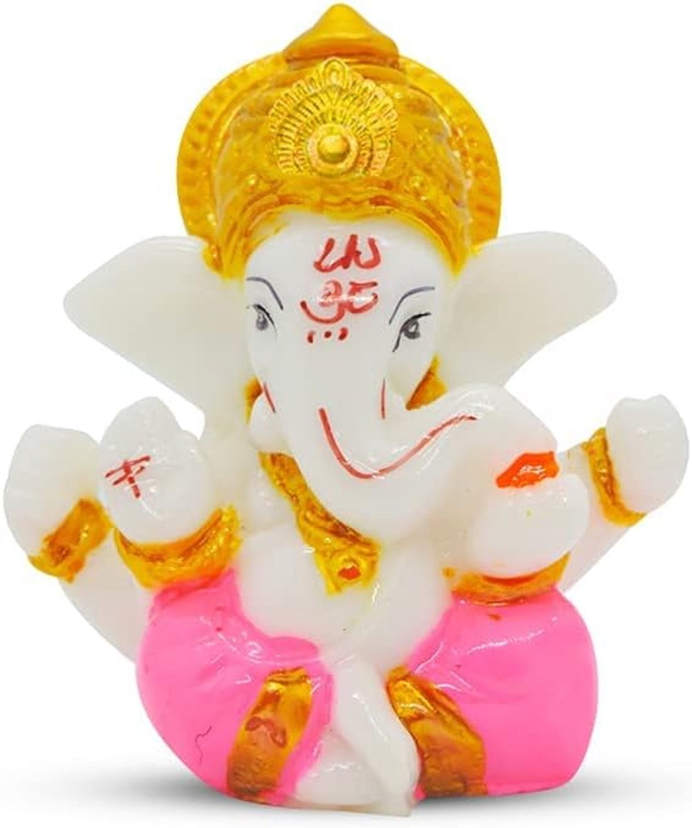 Handgeschilderd Lord Ganesh Beeldje voor Auto Dashboard Decoratie, Multicolor, 5,5 x 5,5 cm