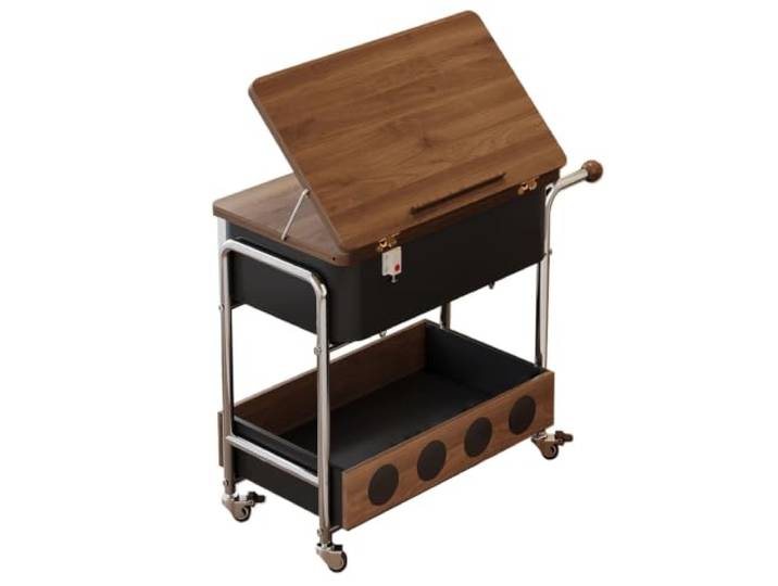 MJJRWF Beistelltisch Mit Rollen, Staufach Und Sicherheitsschloss Aufklappbare Platte, Bremsen, Metallgestell, Verstecktes Fach, Rollen, Ablage(Black)