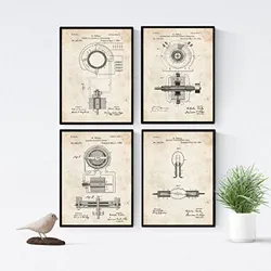 POSTER Set mit 4 Jahrgang Patenten Strom A4 Schwarzer Rahmen