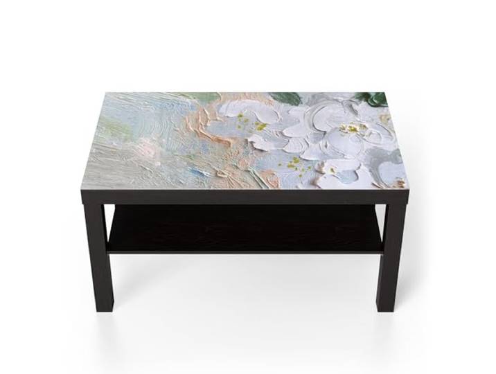 DEQORI Glastisch schwarz groß 90x50 cm Motiv Pastellblütenmeer ausgefallener Beistelltisch aus Glas Hochglanz Couchtisch fürs Wohnzimmer moderner Couch Tisch mit Design