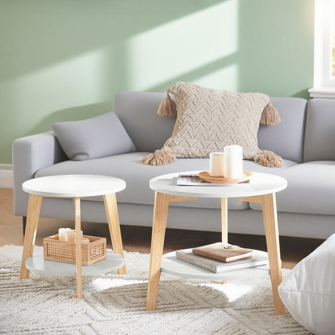 Hykkon Agnon Three Leg Round Nesting Side Tables White 45cm H X 50cm W X 50cm D