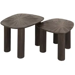 Couchtisch Foray 2er-Set Teakholz massiv, modernes Design, viereckig, braun, strukturierte Platte