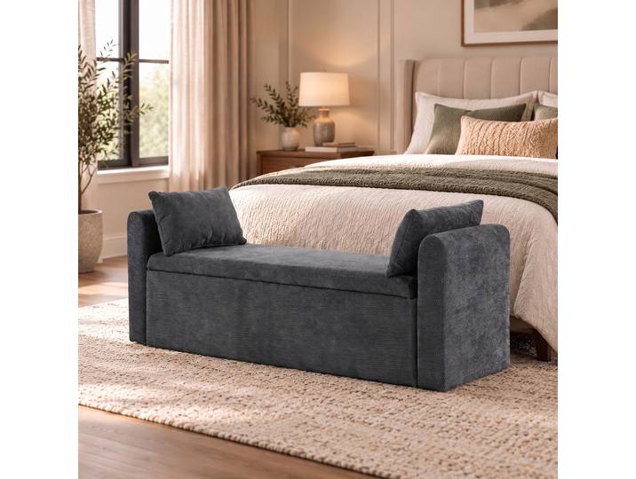 HOMCOM Banquette Rangement Chenille Gris 137x45x51cm 220kg