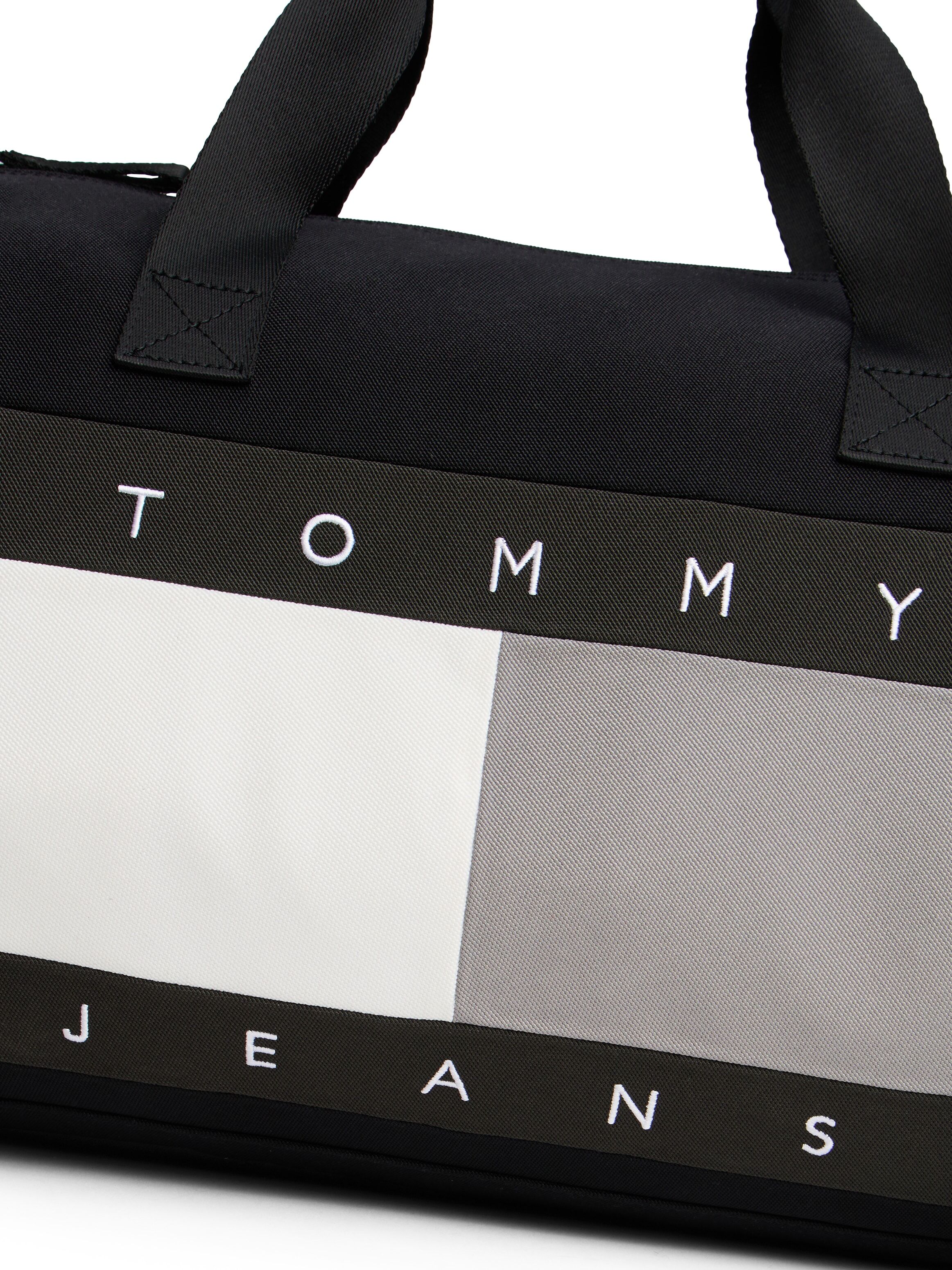 Weekender TOMMY JEANS "TJM ARCHIVE DUFFLE", Damen, Gr. B/H/T: 47cm x 29cm x 29cm, schwarz, Leder, Textil, Taschen Weekender, Men Reisetasche, Freizeittasche, Travelbag mit plaktivem Logo schwarz B/H/T: 47cm x 29cm x 29cm