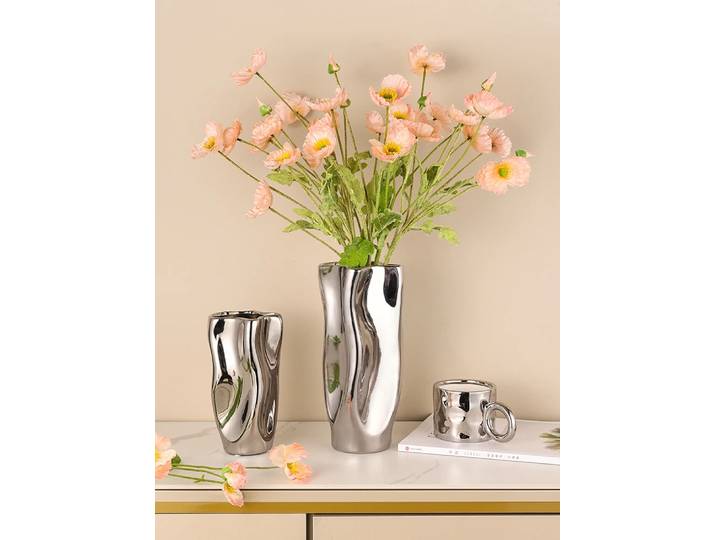 Pot de fleur en argent, vase en céramique, ornement de salon, lumière de fleur, luxe, moderne, simple, table à manger, décoration de la maison, chambre modèle