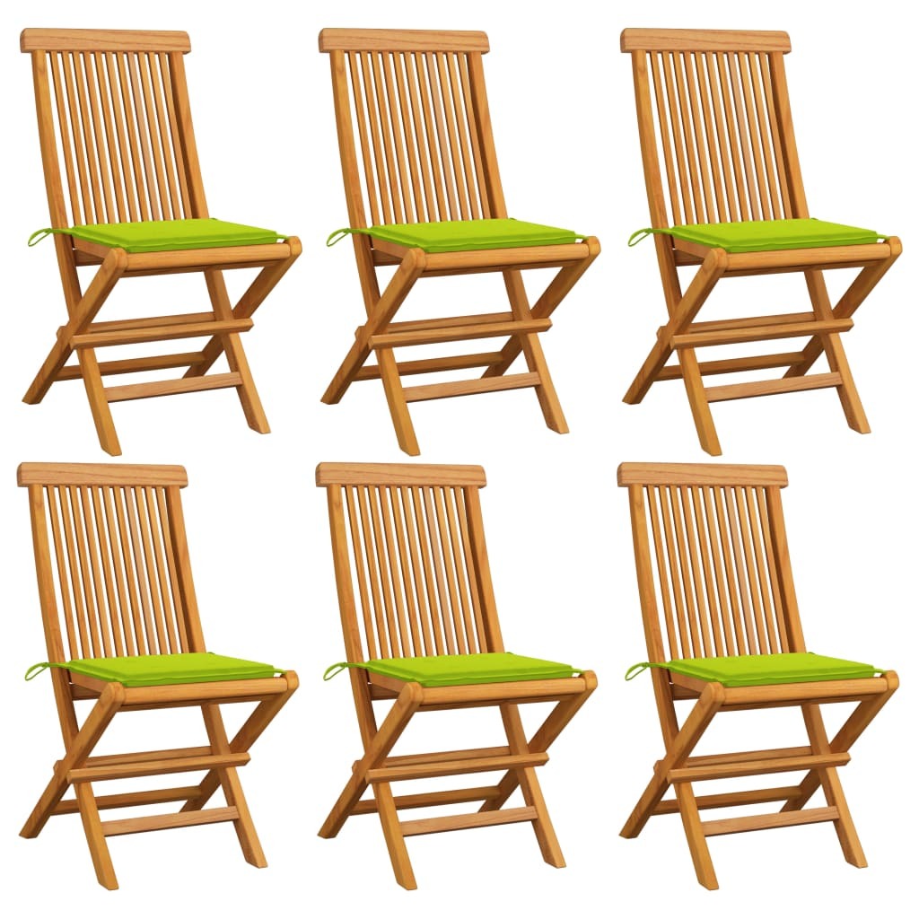 Gartenstühle mit Hellgrünen Kissen 6 Stk. Massivholz Teak