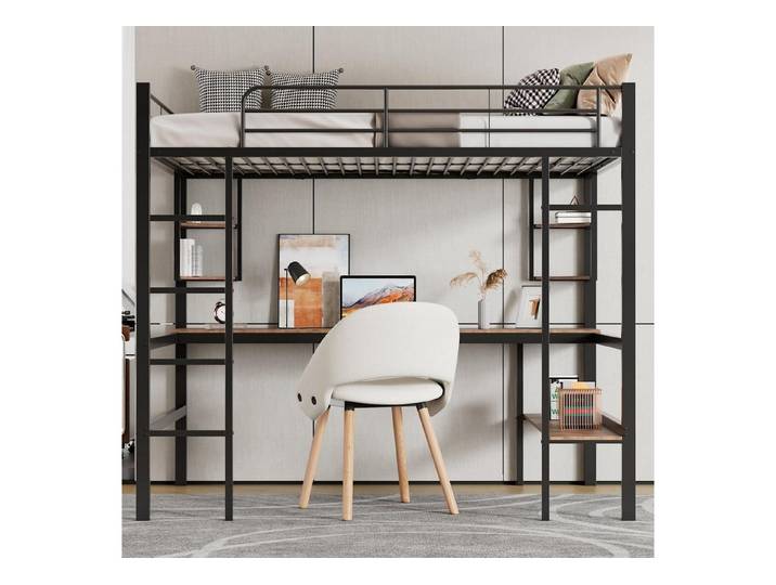 LuxusKollektion Kinderbett Hochbett Jugend 90x200 Metall Schwarz mit Schreibtisch