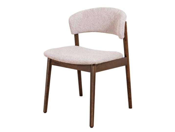 Stuhl VALHALLA WOOD - braun smoke beige - massives Eichenholz Strukturstoff Retro-Design, Skandi-Stil, Eichenholz-Gestell, furnierte Sitzschale, Strukturstoff, pflegeleicht