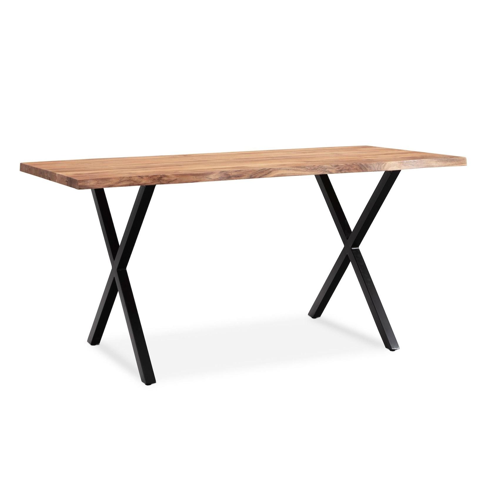 Schreibtisch Massivholz X-Gestell Baumkante Handgefertigt KRETA, Goldbraun-Schwarz 120x60x76 cm