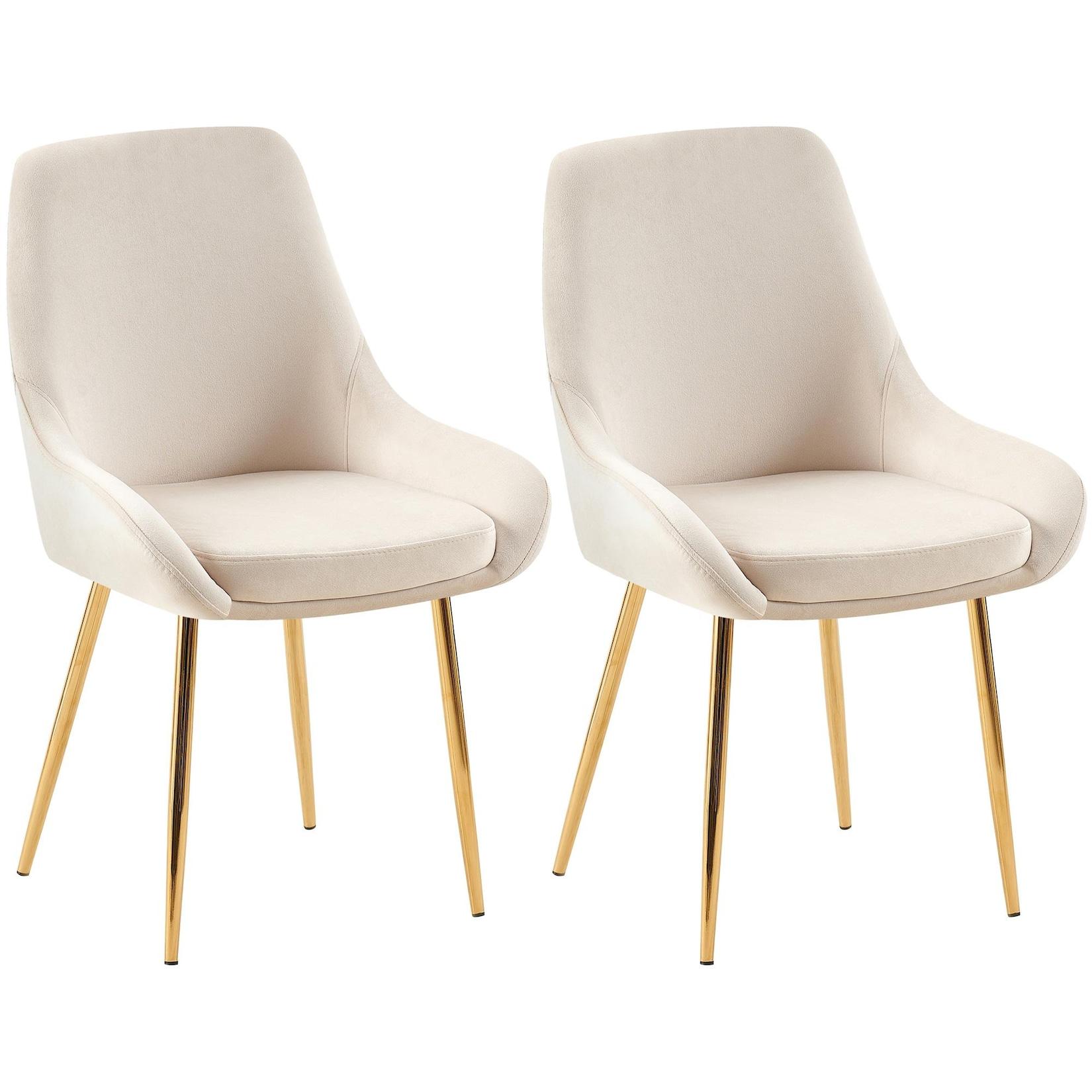 CLP 2er Set Esszimmerstuhl Elmira Samt gold - Farbe: creme, Gestellmaterial: Metall gold