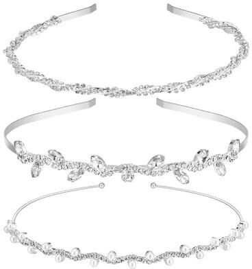 Fusion Finds Elegant Bridal Headband Rhinestone & Pearl Headband Double Band Hair Accessory For Weddings & Parties grey