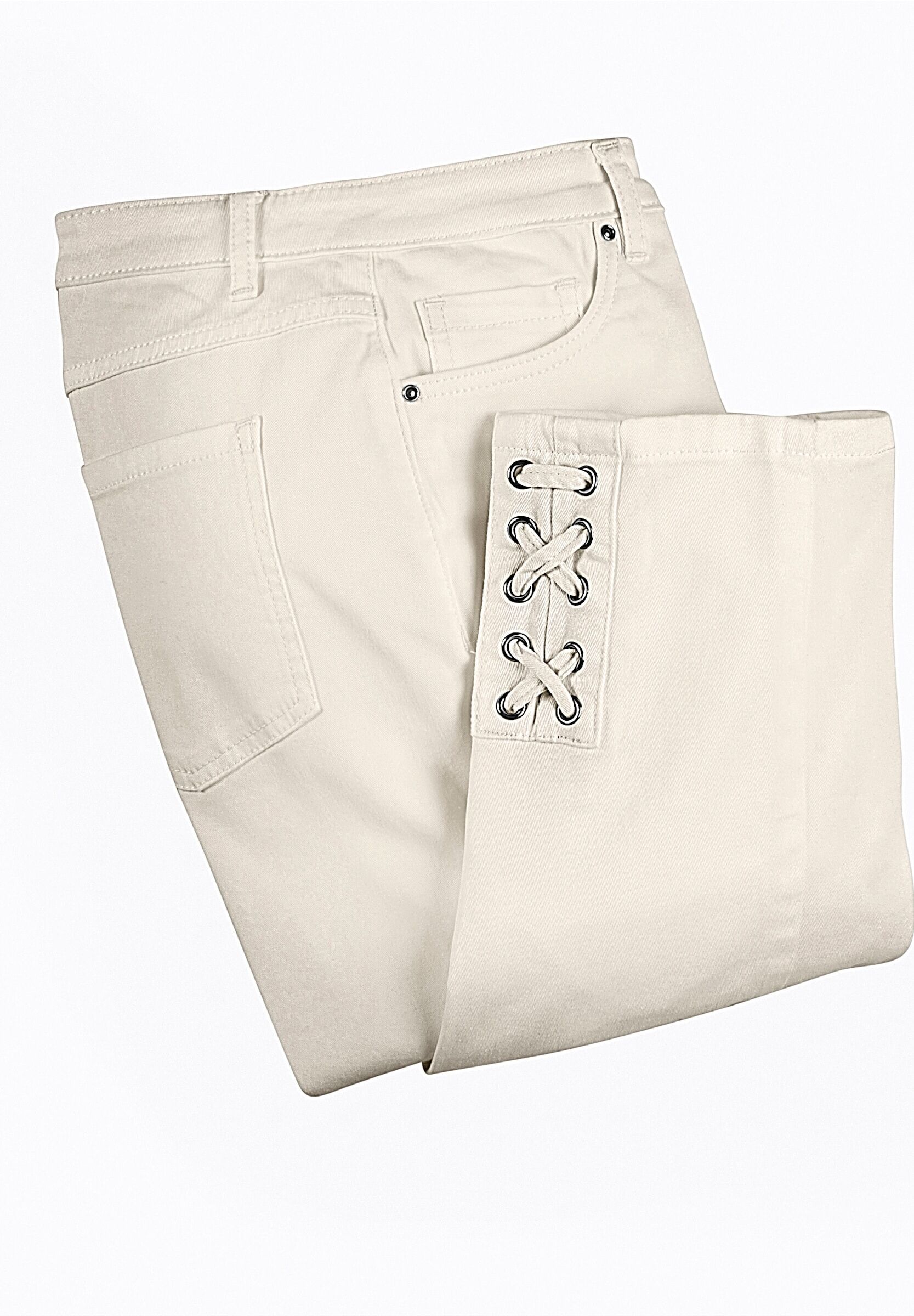 Bequeme Jeans WITT "Jeans 3/4-Jeans mit Bändchen-Verzierung", Damen, Gr. 19, K-Gr, weiß, Denim/Jeans;Twill, , Sportlich, gerade, Jeans Bequeme Jeans