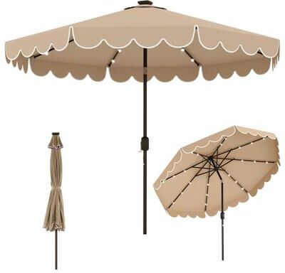 Costway 10 Feet Solar Patio Umbrella with 24 LED Lights-Coffee