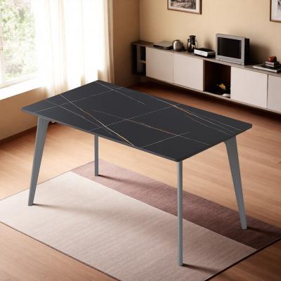 ZWYO HOSIMU "55"" Modern Sintered Stone Dining Table, Rectangular Pandora Stone Kitchen Table with Metal Legs for 6"