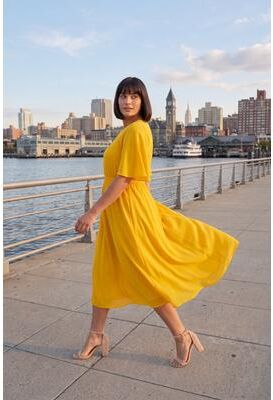 Plus Size Women's Caplet Midi Dress by Avenue in Sunset Yellow (Size 18)