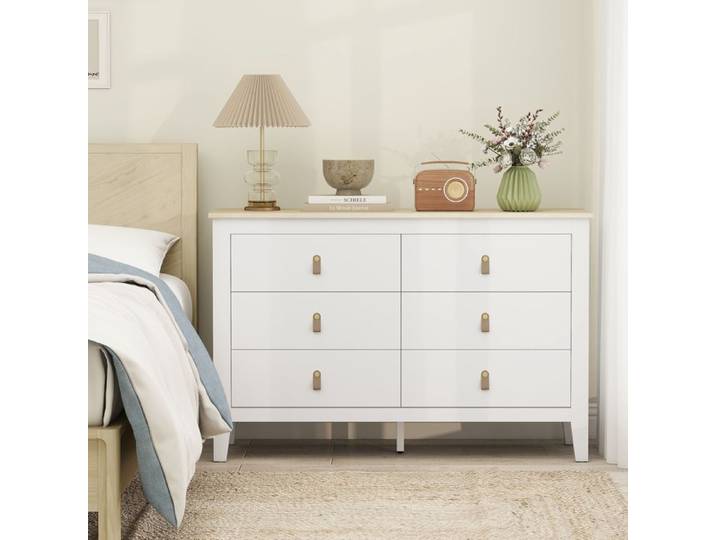 Commode - AKOZON - 11808 - 6 tiroirs - Blanc - 120 x 40 x 78 cm
