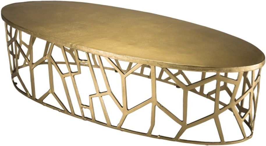 MACABANE Table basse ovale pietement graphique aluminium doré l150 Doré 150x40x60cm
