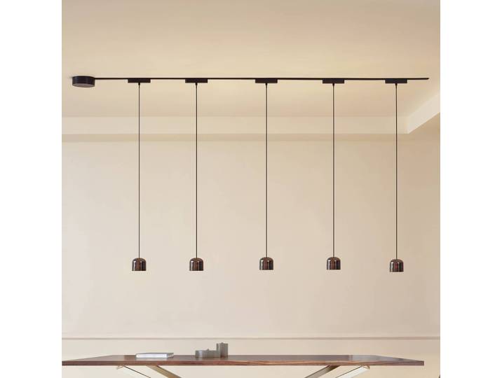 Schienensystem 48V Lumaro, Pendel, Zylinder, 5-flg. schwarz Lumaro Lindby, dimmbar, schwarz, für Wohn- / Esszimmer, Aluminium, Modern
