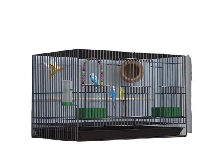 XYIANG Großer faltbarer Vogelkäfig für Papageien, Kanarienvögel, Viewing, Zucht, rostfrei, Metall, Haustier-Vogelkäfig, Nest, Dekoration mit Tablett, Futterstation, Spielständer, Balken (schwarz, 40 x