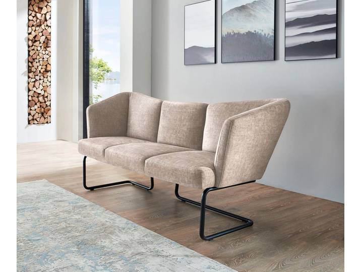 Polsterbank, Holzwerkstoff & Metall, Beige, 192×71 cm, Abgerundete Form, K+W Komfort & Wohnen