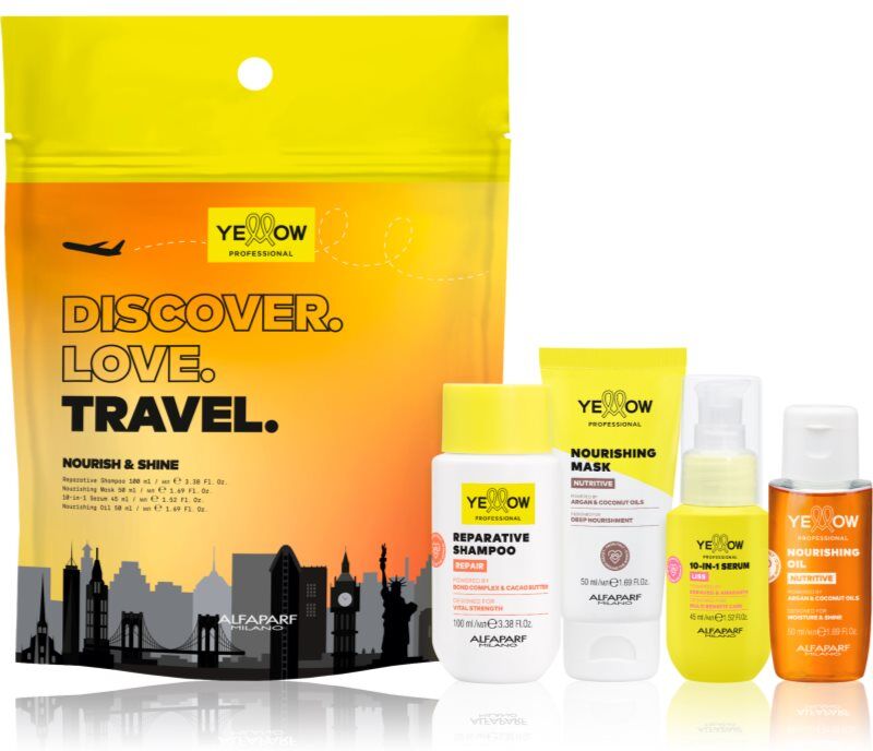 Yellow Professional Discover.Love.Travel. Shine Kit kit voyage pour cheveux secs et fragilisés