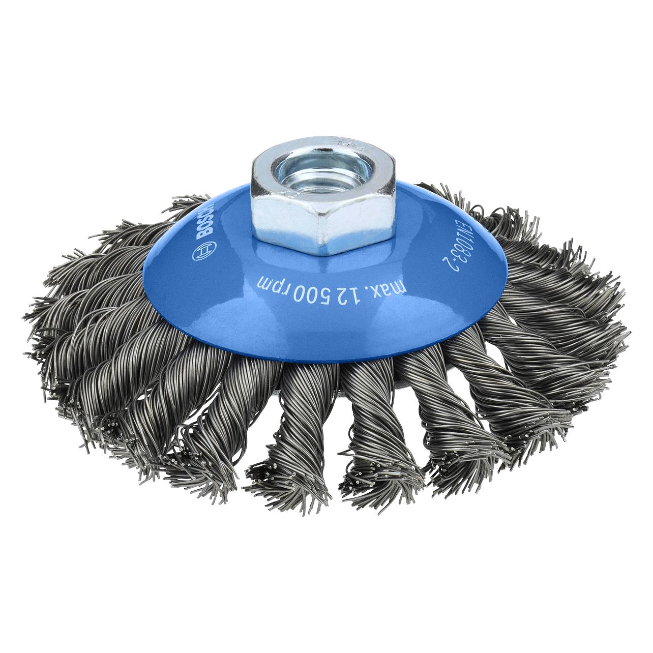 Bosch Professional Metal heavy Kegelbürste, 100 x 0,5 mm, M14, gezopft (2608620766)