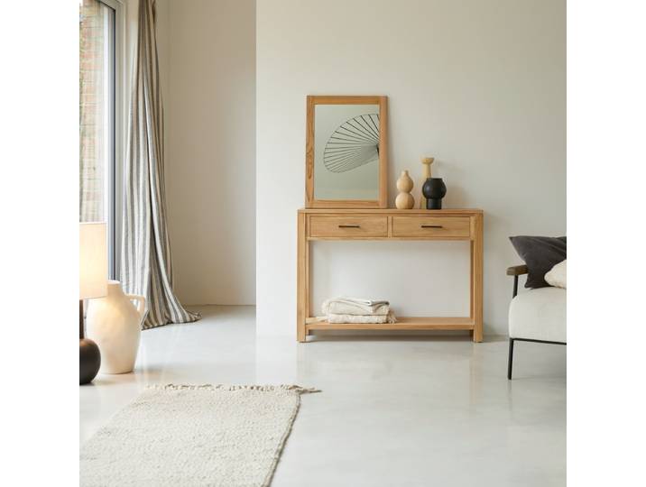 Konsole aus massivem Teakholz 110 cm breit Sideboard mit zwei Schubladen - Natur