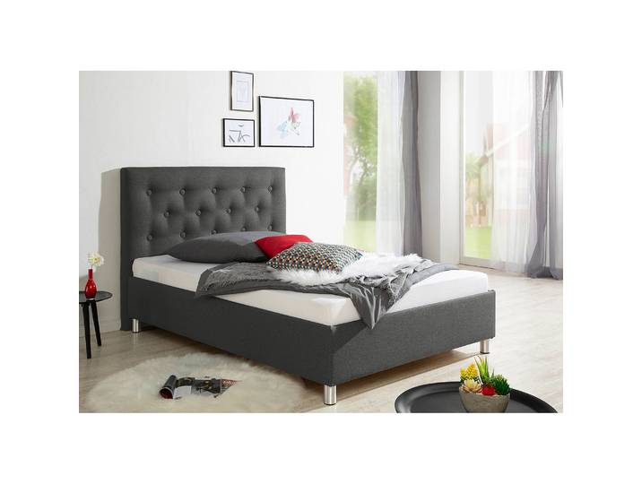 Polsterbett Yorktown 160 x 200cm Strukturstoff Grau/Dunkelgrau