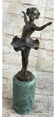 Bronzhaus Ballerina Ballet Dancer Young Girl Bronze Figurine Sculpture On Green Marble Base