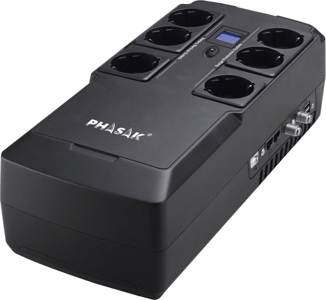 Phasak Kryptos Line-Interactieve UPS, 0,8 kVA, 480 W, Sinus/Rechthoekig, 180 V - 270 V