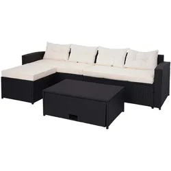 Décoshop26 - Schwarzes Polyrattan-Gartenmöbelset Lounge-Set für Balkon oder Terrasse Sofa mit Stauraum und cremefarbenen Kissen 04_0004220