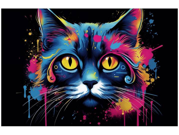Wallario Küchenrückwand Katze im Farbrausch, (1-tlg)