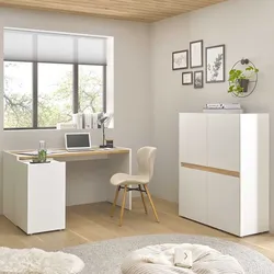 Arbeitszimmermoebel Set in Weiß Wildeichefarben (dreiteilig)