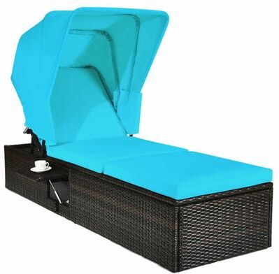 Costway Outdoor Chaise Lounge Chair with Folding Canopy-Turquoise