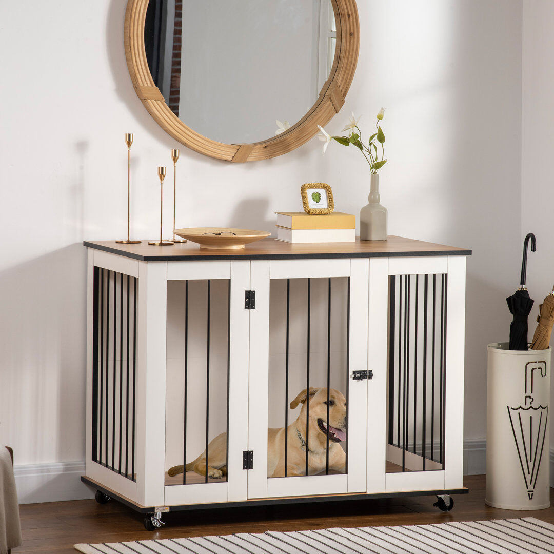 PawHut Dog Crate Furniture with Lockable Door for Large Dogs - White White Large (50-95lbs)