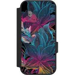 Nivocase Klapphülle für Google Pixel 10 Handyhülle aus Kunst Leder NIVOflip schwarz Blumen Neon bunt (Google Pixel 10), Smartphone Hülle, Mehrfarbig, Schwarz