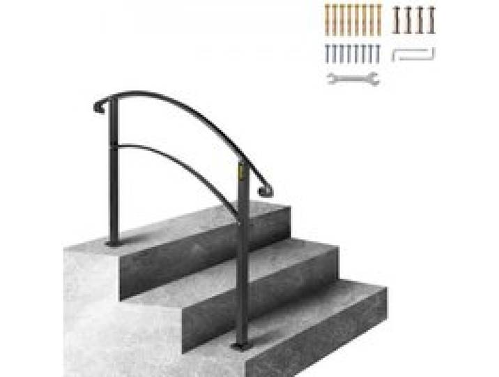 VEVOR Smeedijzeren Leuning 2-3 Treden Trap Leuning 47,5 cm Smeedijzeren Leuning Rail Afstand Tussen Palen 63,5 cm Outdoor Indoor Trapleuning voor Tuinen Woongebouwen Commerciële Kantoorgebouwen Zwart
