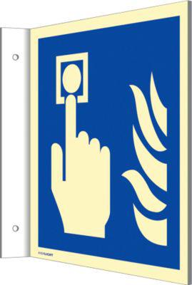 moedel Fahnenschild „Hausalarm/Brandmelder/Flamme“, Leuchtklasse C, 160 mcd/m², bis 20 m, L 200 x B 200 mm, Aluminium, blau-weiß