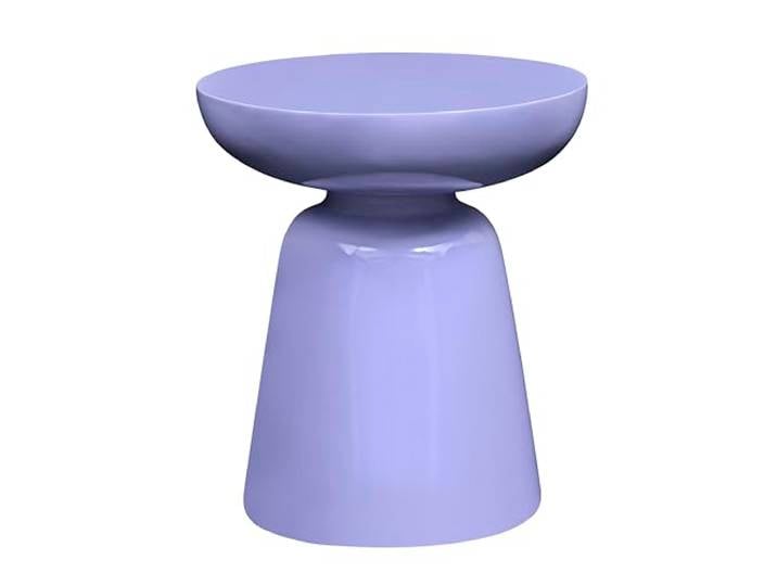 Round Accent Side Table with Bowl Top, Fiberglass with Sticker Finish, Modern Pedestal End Table for Living Room (Purple)