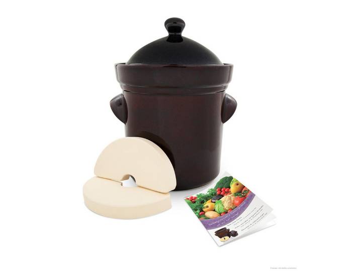 Bunzlauer Keramik Fermentationsglas Bunzlauer Keramik Gärtopf 15L inkl. Deckel + Stein + Rezeptheft, braun, Keramik