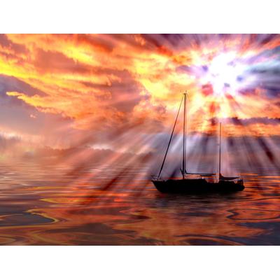Fototapete PAPERMOON "SONNENUNTERGANG-OZEAN MEER SCHIFF BOOT NATUR LANDSCHAFT", bunt, B:2m L:1,49m, Vlies, Tapeten