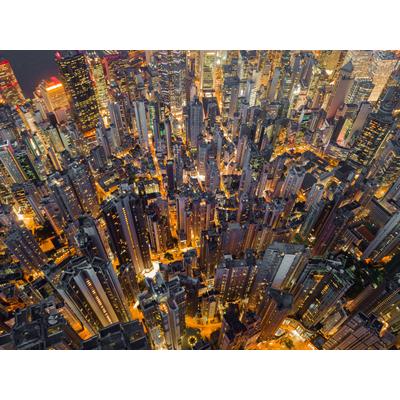 Fototapete PAPERMOON "HONG KONG-VOGEL PERSPEKTIVE SKYLINE NACHT PANORAMA XXL", bunt, B:3m L:2,23m, Vlies, Tapeten