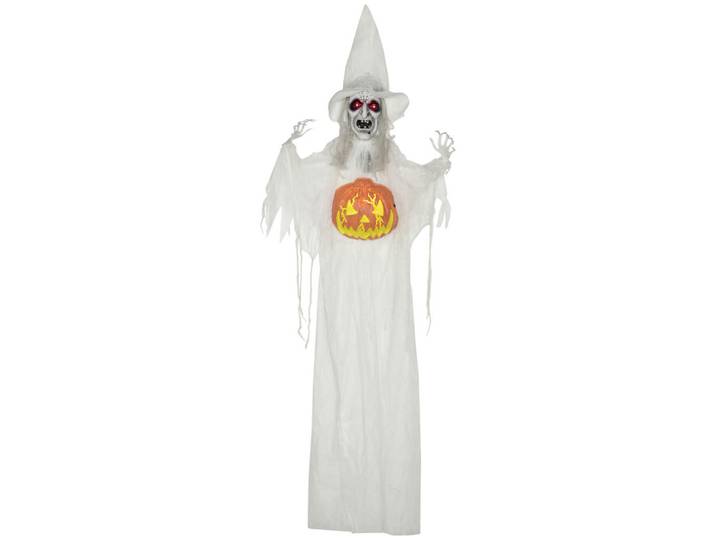 Homcom 183Cm Halloween Dekoration Halloween-Geist mit LED-Lichter, Horror-Geräusche, Weiß, Kunststoff, 18x183x60 cm, Dekoration
